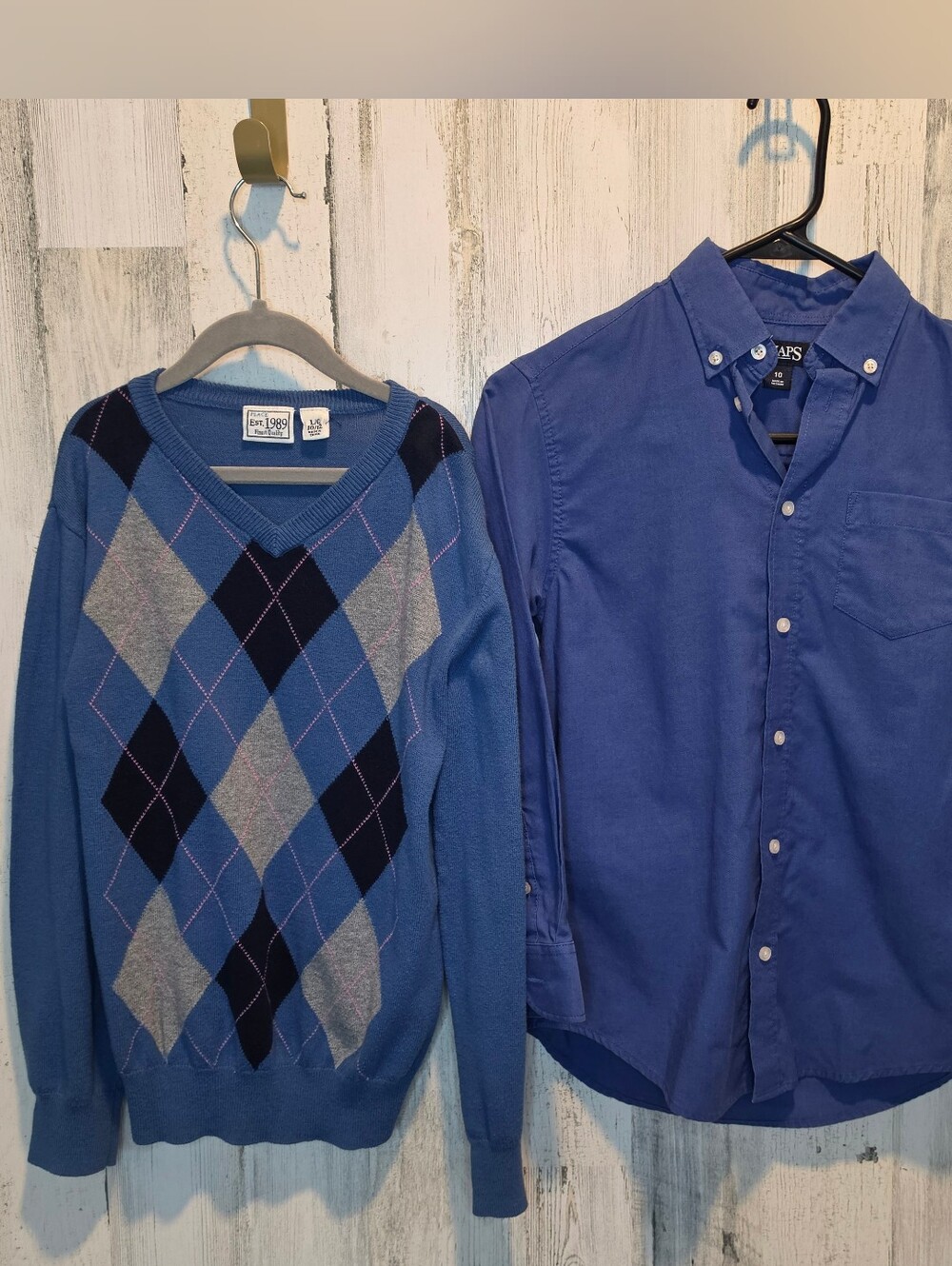 Boys 10/12 Chaps Button Down Shirt Argyle Sweater Lot Preppy Academia Grandpa